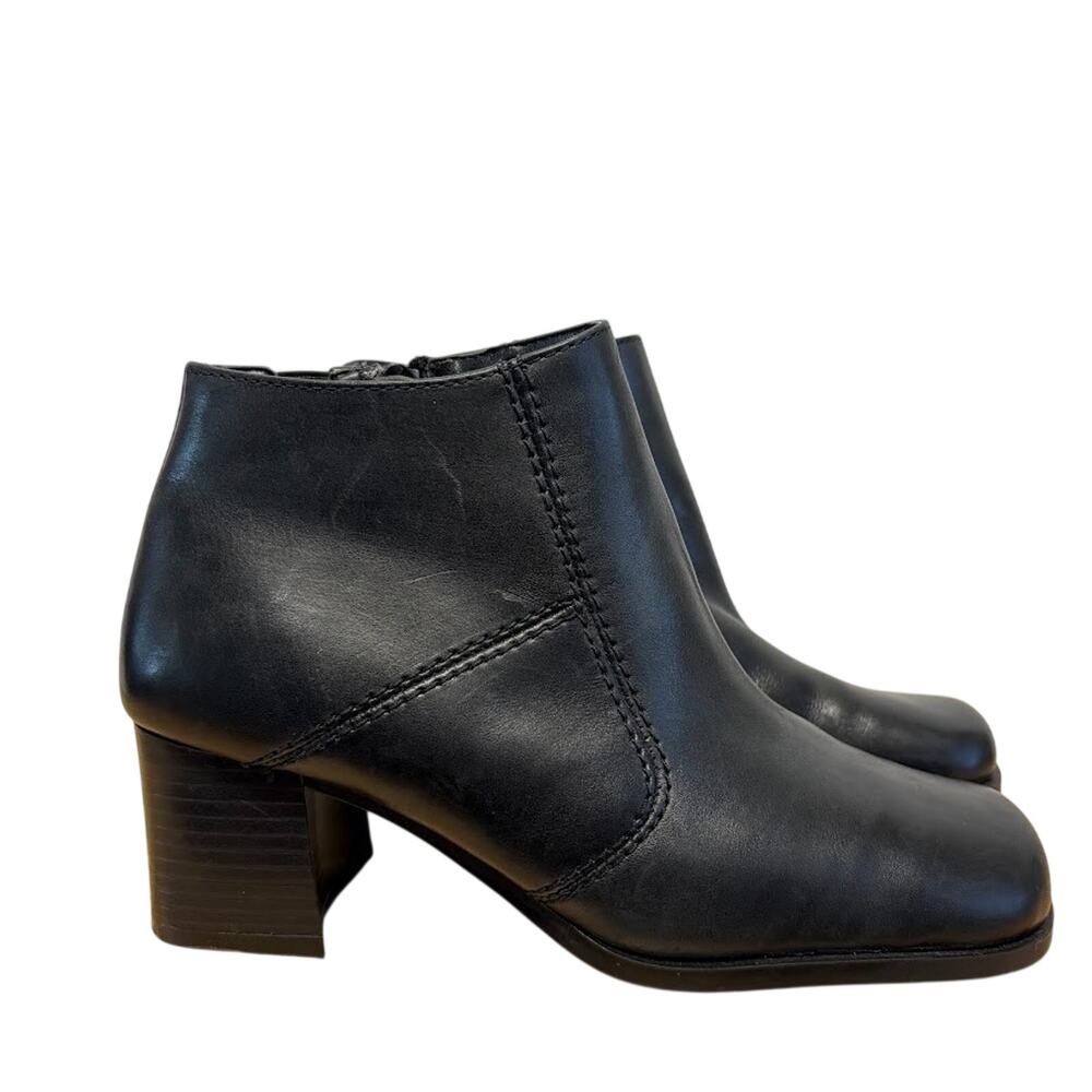 Thom McCan Ankle Boots Black Leather Chunky Heel Vintage Y2K Booties Size 6W